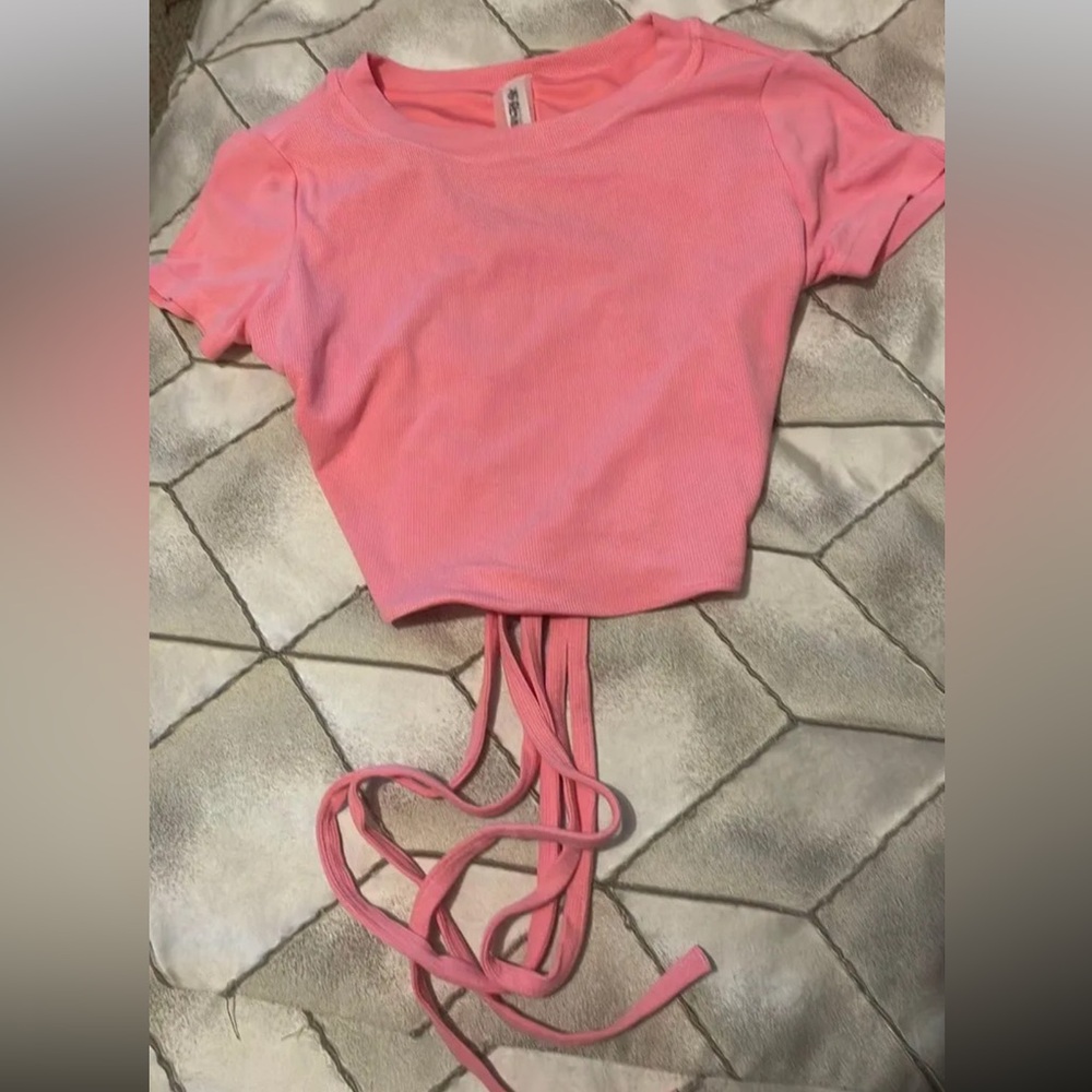 Altar'd State Pink Ribbed Tie-Back Crop Top